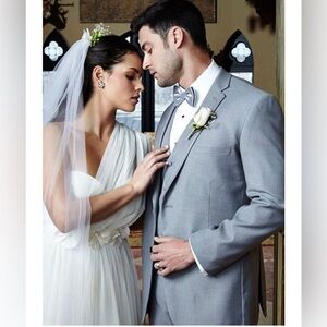 Light Grey Tuxedo Tux Jacket Heather Gray Cardi Infinity 48L 48 Long Modern